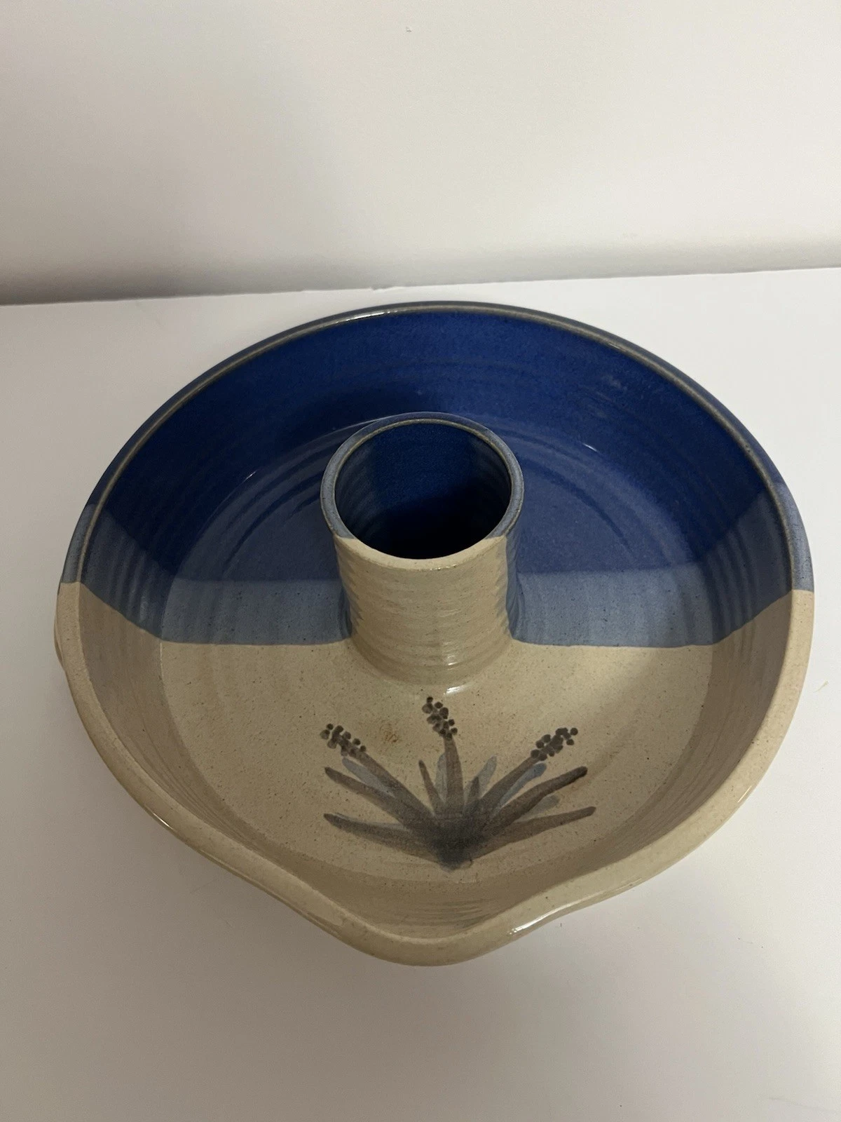 Handmade Stoneware Upright Chicken Roaster Lavender Decor Blue Glaze