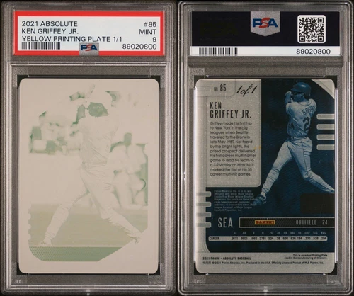 2021 Absolute Yellow Printing Plate 1/1 #85 Ken Griffey Jr PSA 9 Mint HOF