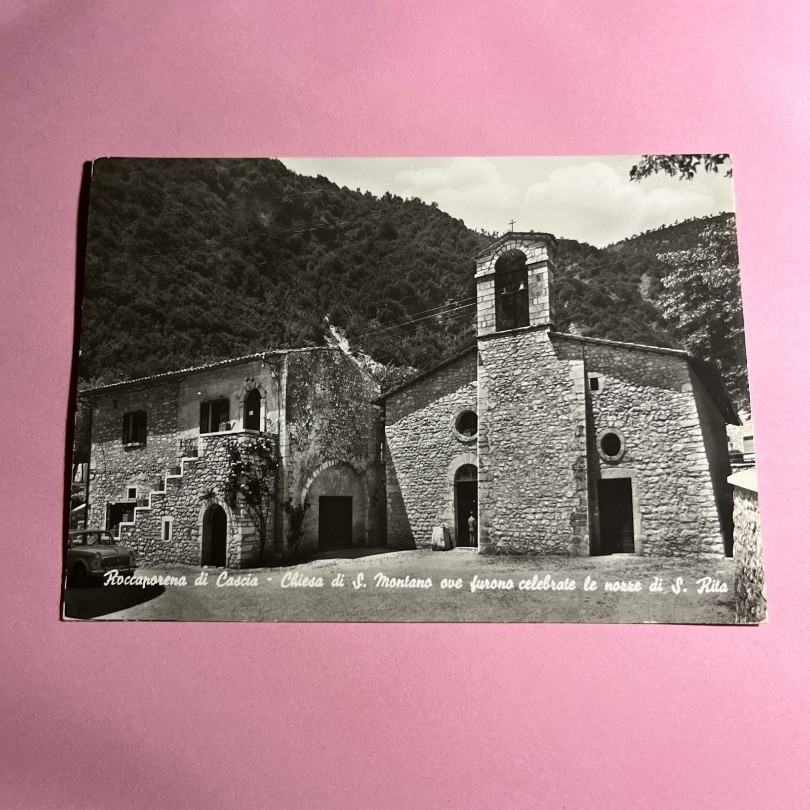 CARTOLINA BIANCO E NERO ROCCAPORENA DI CASCIA CHIESA S. MONTANO NOZZE S. RITA