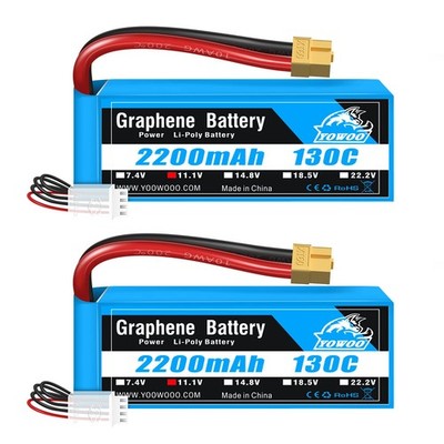 Yowoo 2 Pack 3S Lipo Battery 2200mAh 11.1V 130C Graphene with... 