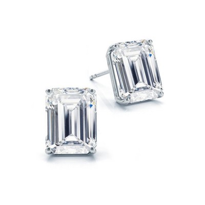Diamond Stud Earrings Emerald Cut 750 White Gold GIA Certified