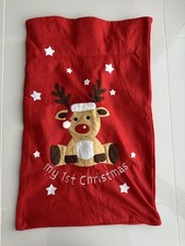 My 1st Christmas Red Reindeer Sack Stocking - Brand New No Tags -