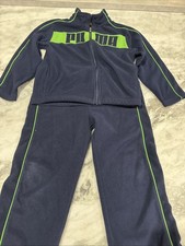 Boys Size 6 PUMA Warm Fleece Tracksuit In Navy and Green 2-piece Set