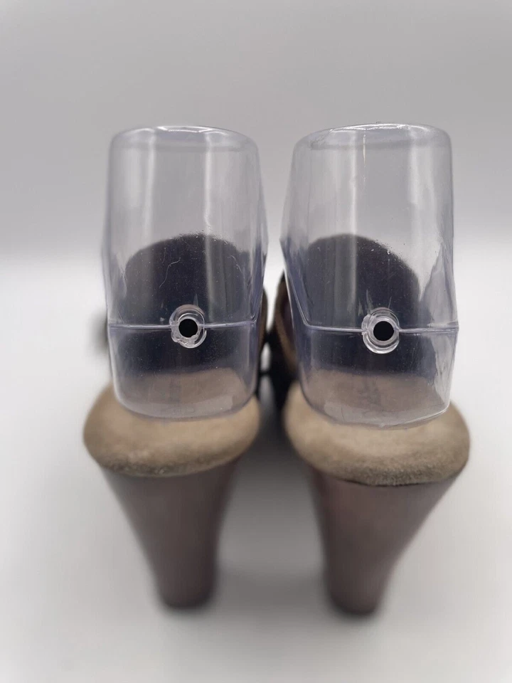 Xhilaration Platform Mule Heel Women Sz 6 Brown Leather Studded Wooden Slip On - Image 3 of 4