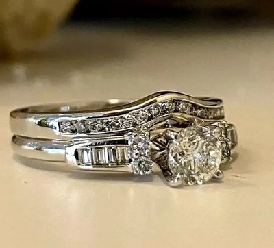 2Ct Round Cut Lab Created Diamond 14K White Gold FN Engagement Ring Set