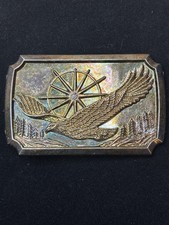 Vintage Buckle "Eagle and Jeweled Sun above Trees"