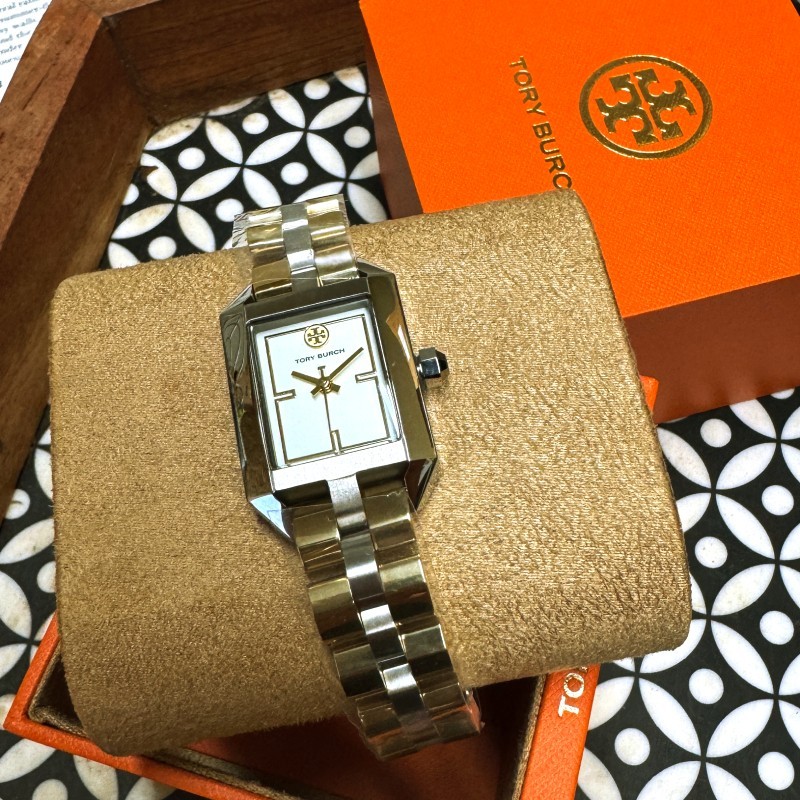 NWT Tory Burch Silver Stainless Steal Case Silver/Gold Strap Watch