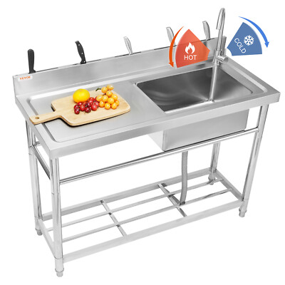 VEVOR Commercial Utility & Prep Sink Single Bowl w/Workbench 39.4x19.1x37.4 in