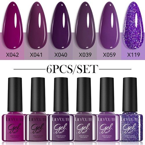 LILYCUTE 6 Flaschen Nagel Gellack Set Semi-Permanent Soak Off Gel Nagellack Kit - Bild 28 von 31