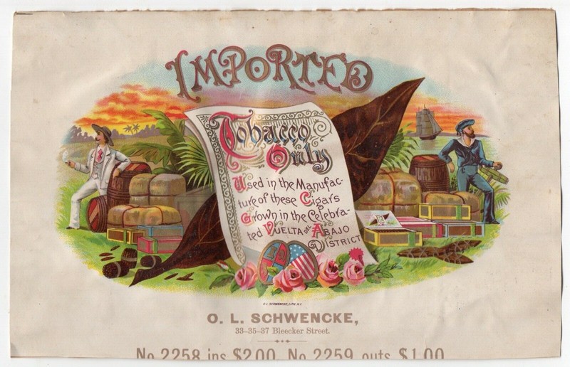  Beautiful 1890s Schwencke NY Sample Inner Cigar Label " Imported "