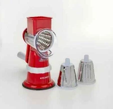 Kitchen HQ Speed Drum Grater Slicer - Manual Crank - Red - 3 Blades - New In Box