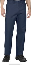 Dickies Work Trousers Flat Front Navy Quality Cotton. Waist 5XL 58” Leg 32”