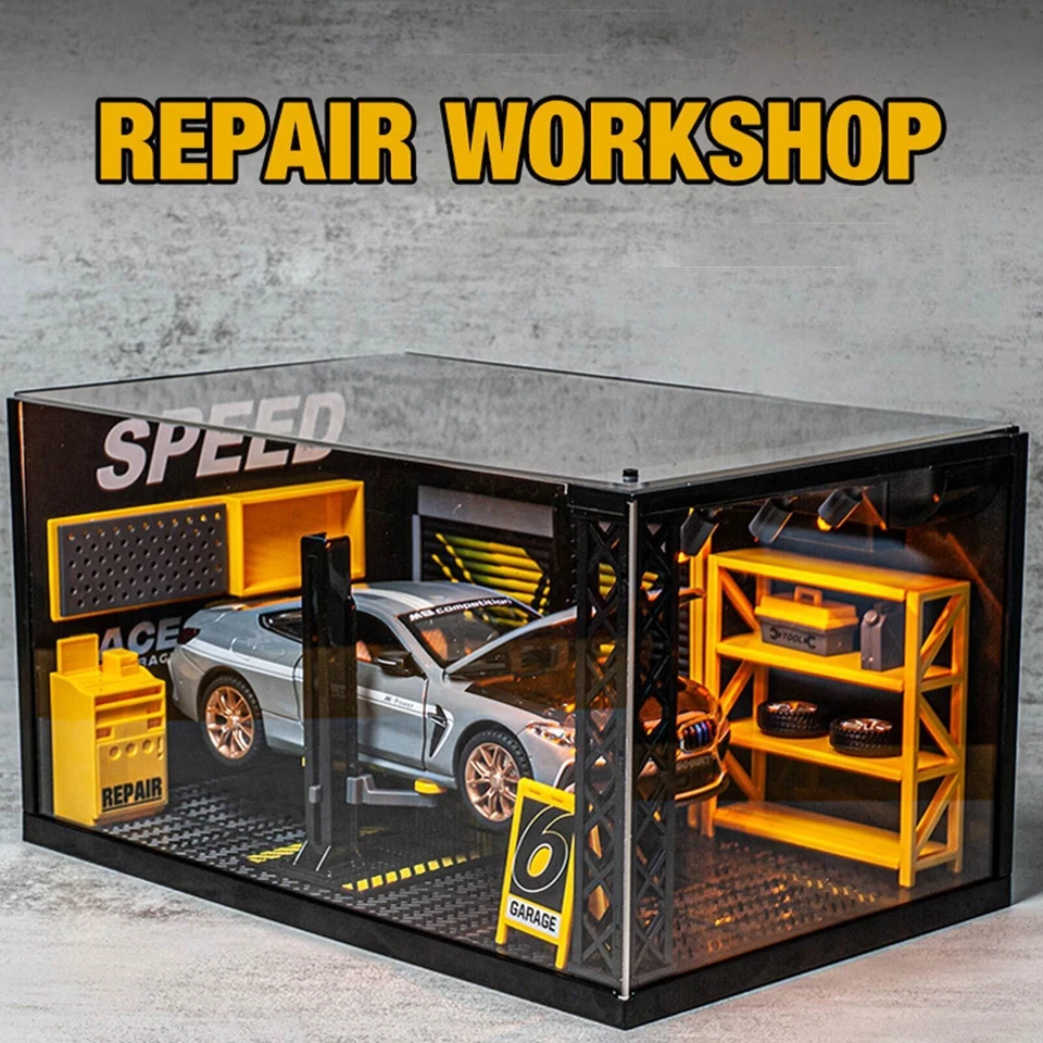 1/24 Car Repair Workshop Scene LED Lighting Alloy Assemble Diorama Garage Model - Image 4 of 4