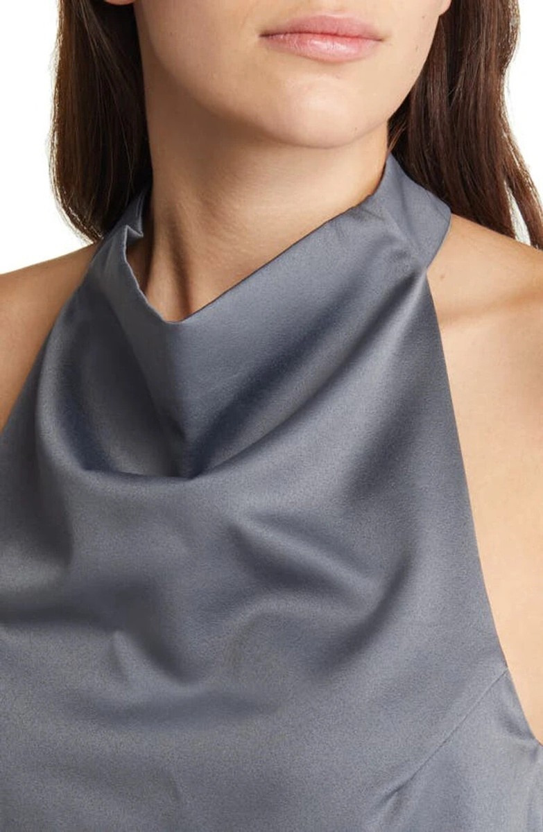 princess polly baby blue dress ELLIATT Camo Asymmetric Satin Cocktail Dress Charcoal WOMENS SIZE L LARGE  NWOT main image 0