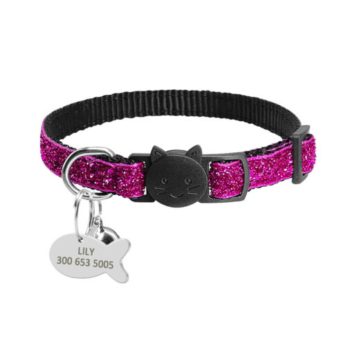 Bling Pailletten Abbrecher Kätzchen Katzenhalsband personalisiertes Namensschild Sicherheitsfreigabe - Bild 3 von 18