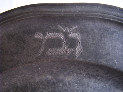 ANTIQUE GERMAN PEWTER PLATE DISH HEBREW INITIALS Germany ca1790's Judaica Rare - Picture 4 of 12
