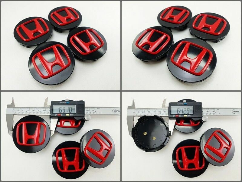 Center Caps Hub RED BLACK 69mm. Parts FOR Wheels Honda TypeR Civic Hrv