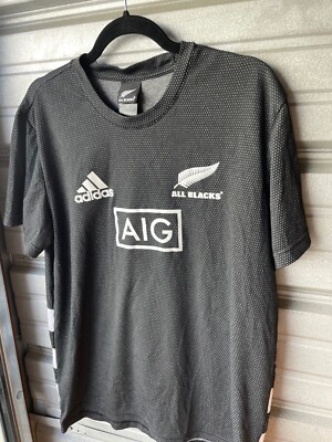 Official Adidas New Zealand All Blacks Rugby AIG Shirt Men's L