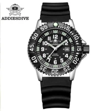 44MM ADDIESDIVE Military Quartz Dive Watch Men Silicone Waterproof Luminous NEW