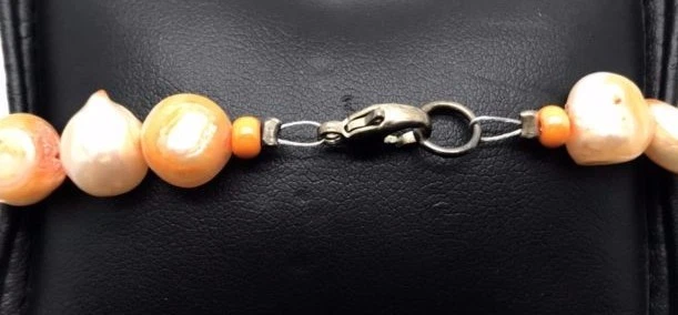 Brazalete de tenis vintage de plata de ley oxidada artesanal con cuentas de perlas anaranjadas Foto 3 de 4