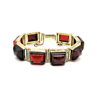 TOP DESIGNER Armband Cognac Bernstein 925 Sterling Silber Modernist 70s Luxury