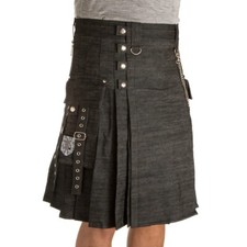 Damn Near Kilt 'Em Men's Smithy Utility Kilt Size XS Carbide Black Denim