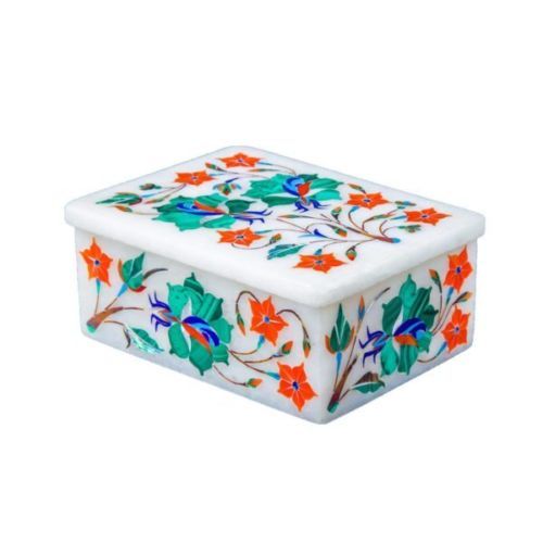 Anillo de Mármol Caja Piedras Semipreciosas Arte Floral Artesanal Incrustación Trabajo Decoración - Imagen 3 de 3