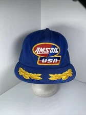 Vintage AMS Oil USA Blue Patch Snapback Trucker Hat Gold Leaf Amsoil