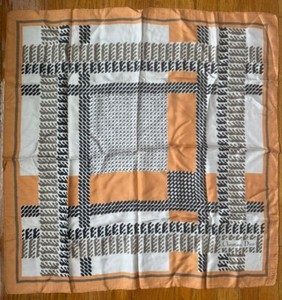 Christian Dior Vintage Silk Scarf Peach Gray Black Geometric 30"x30" Hand Rolled