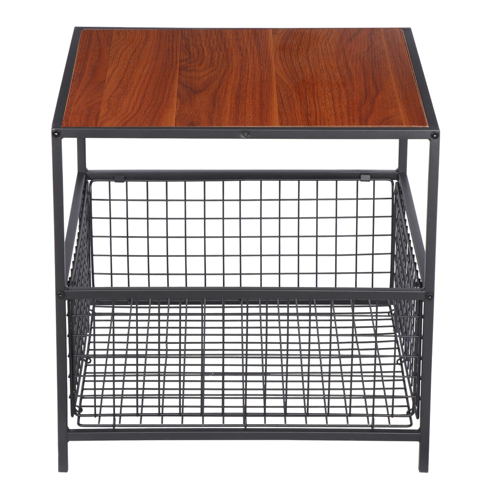 2-Tier Side Table w/ Storage Basket Small End Sofa Coffee Table for Living Room - Image 4 of 4