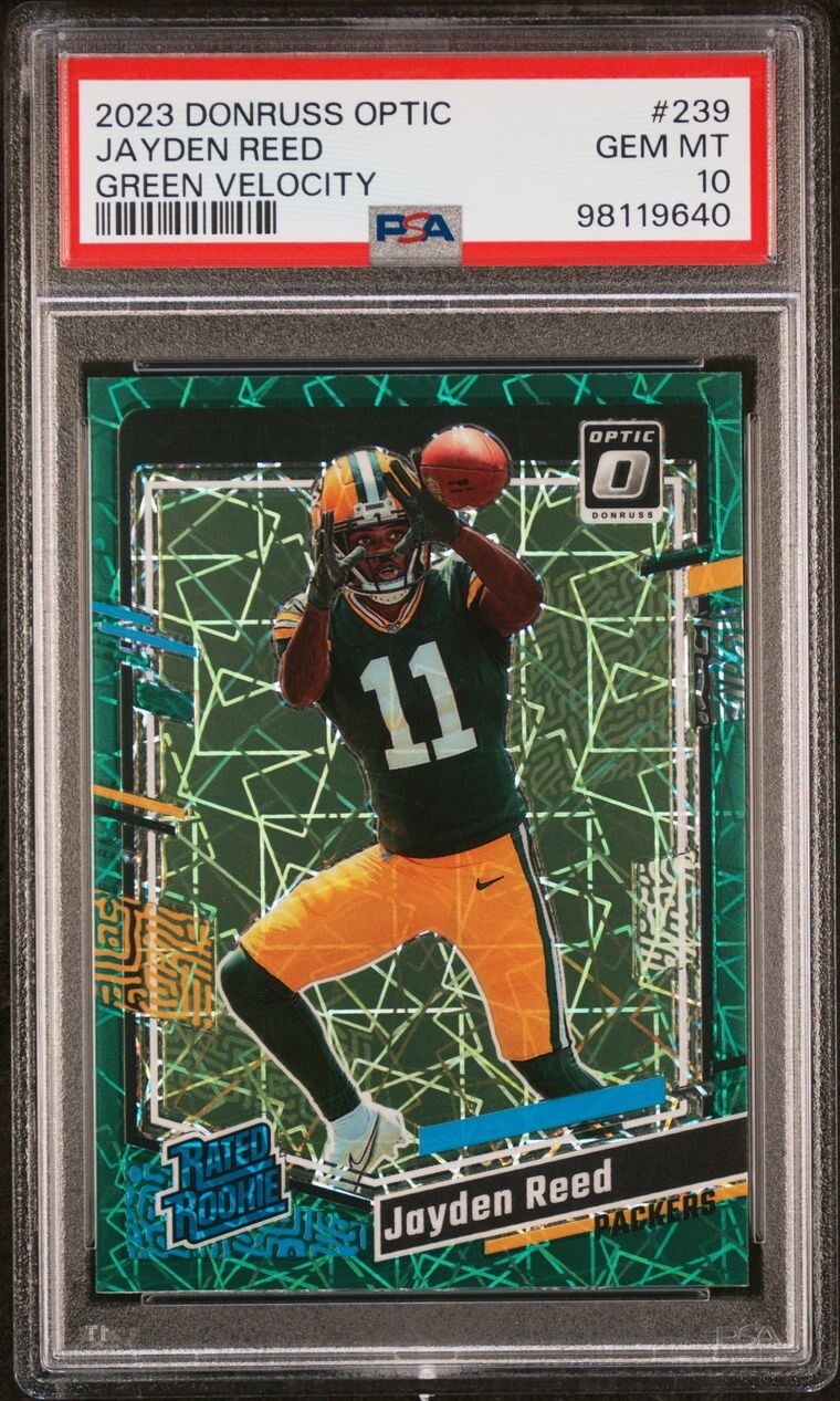 2023 Donruss Optic Jayden Reed RATED ROOKIE GREEN VELOCITY PSA 10 GEM MINT #239