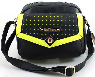 Borsa A Tracolla Donna ANNA SMITH In Ecopelle Stile Crossbody – Nero/Giallo Venditore UK