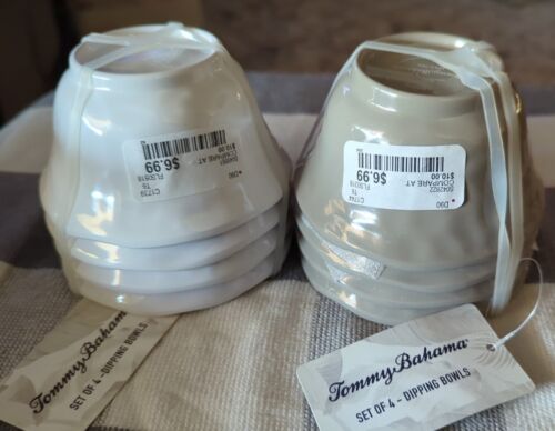 NWT Tommy Bahama Melamine Set/2: Four White, 4 Gray Tuscan: 8 Dipping Bowls Nwt - Afbeelding 1 van 6