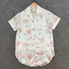 Vintage Target Pyjama Nightie Dress Womens 12-14 White Floral Satin Button 14120