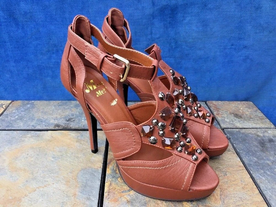 Zapatos de tacón alto con tiras de tacón de aguja joya topacio ámbar Miss Me para mujer talla 7,5 Foto 2 de 4