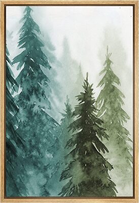 Pine Tree Forest Nature Wall Art Vintage Landscape Framed Canvas Print ...