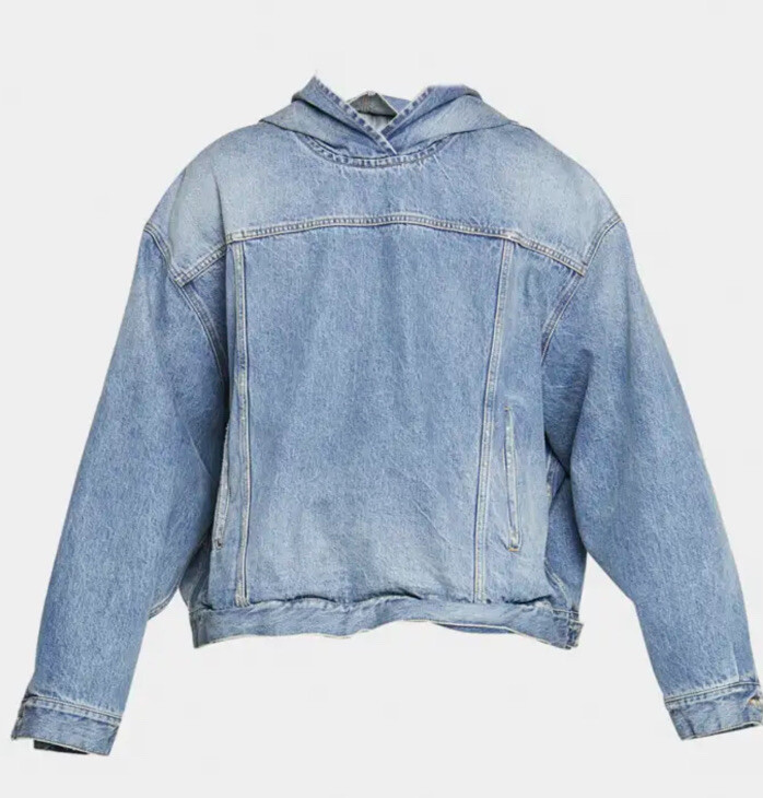 Balenciaga 22Aw Pullover Hooded Denim Jacket Indigo Blue