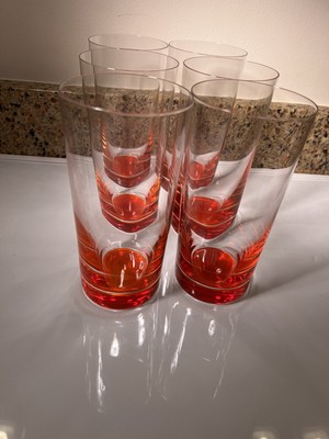 6-10 oz Highball Tumblers Glasses Red Bottom Optical Illusion Of Swirls Gorgeous