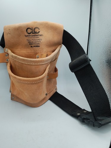 Work Gear CLC LEATHER H/D 3 Pocket Nail & Tool Bag W/ Polyweb Belt Adjustable - Picture 7 of 7