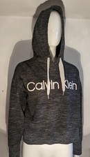 Women's Calvin Klein Performance Cropped Hooded Black/Gray Sweatshirt Sz Large