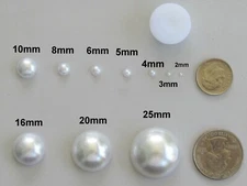 White Cabochons/Flat Back Faux Pearl Beads Craft Quality Various Sizes Scrapbook