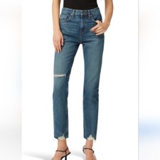Hudson Holly High Rise Straight Leg Jeans 27 Distressed Hem Blue Dreams Cotton