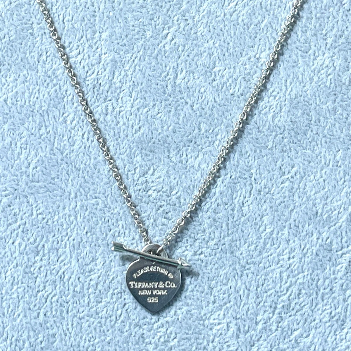 Tiffany Silver Love Track Heart Arrow Toggle Pendant Necklace