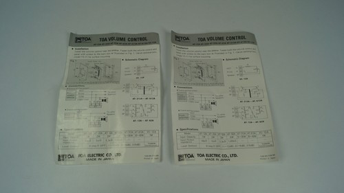 Bundle 2X TOA AT-62A Volume Control 6w 3 Way Switch w/Manual Screws Boxed - Picture 11 of 12