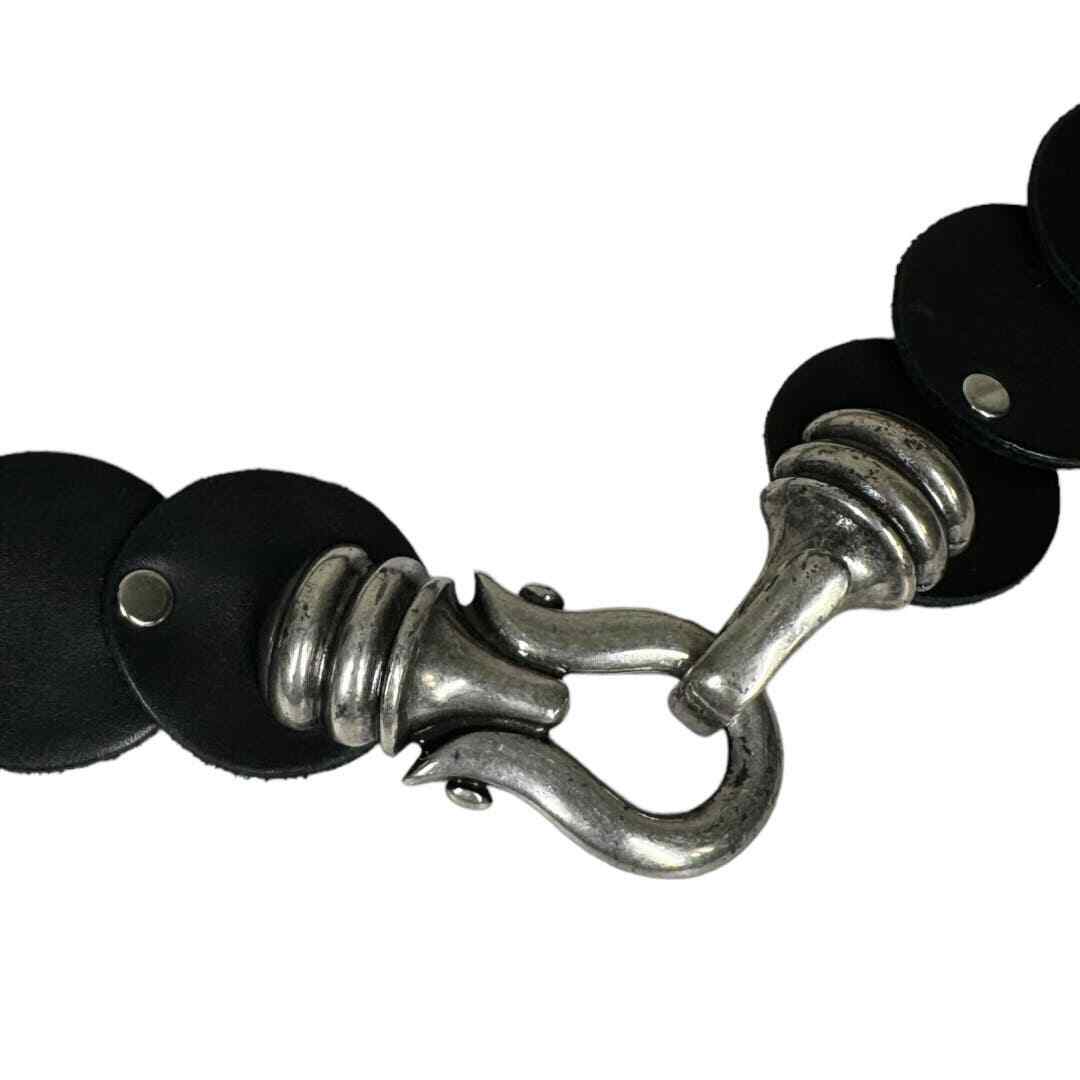 BB Simon Black Leather Belt XL Disc Grommet Stud Biker Moto 