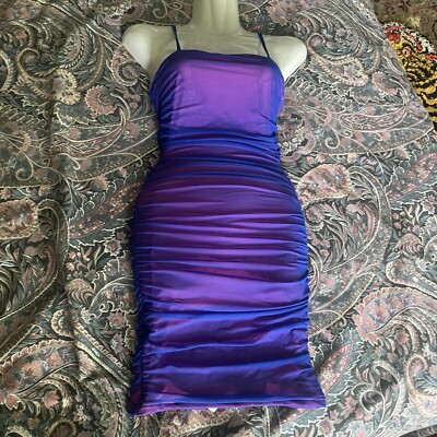 S Bright Two Tone Mesh Hip Bodycon Dress Ruched Hot Pink Blue Fitted New  Stretch | eBay