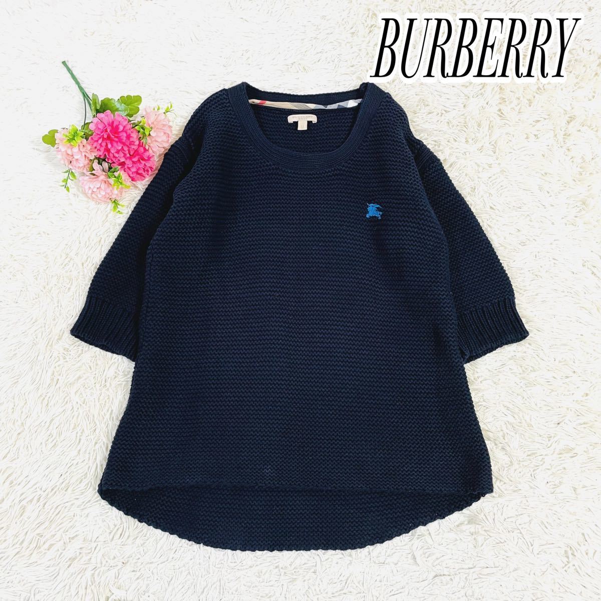 Burberry Brit 3/4 Sleeve Thick Knit Sweater Women's Size XS Navy Cotton