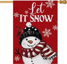 Let It Snow Snowman House Flag 28x40 Double Sided, Christmas Winter Large Garden
