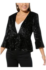 C Wonder Christian Siriano Women's Sequined Velvet Cardigan Black