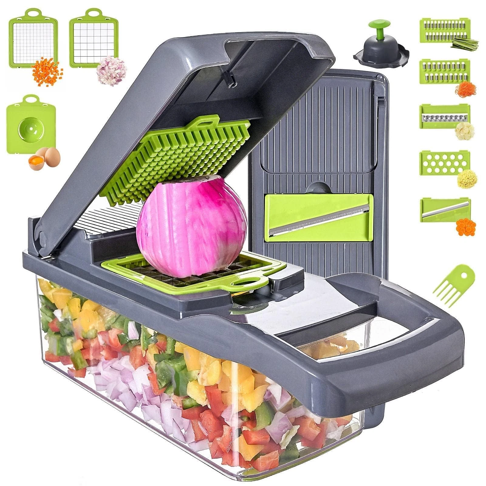 Vegetable Chopper Slicer 13-in-1 with Spice Chopper Set 7 Blades Veggie Dicer...